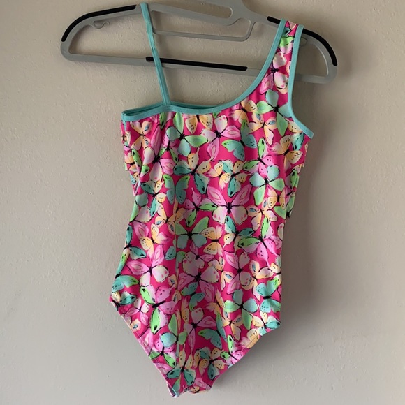 LIMITED TOO Girls Floral One Shoulder Bathing Suit - Picture 2 of 3
